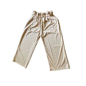 LIVID Wide-Legged Cream/Beige Pant with Ruffled Rouged Waiste